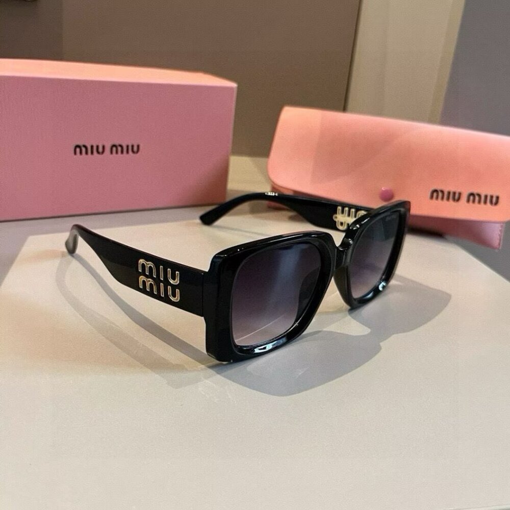 Miu Miu Black Square Logo-Temple Sunglasses with Gradient Lenses